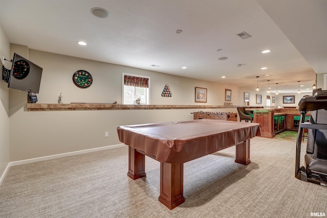 101 Prairie View Ct, Clinton, IA 52732 - playroom with light colored carpet, recessed lighting, and billiards