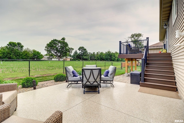 101 Prairie View Ct, Clinton, IA 52732 - fenced backyard with outdoor dining space, a patio area, and stairway