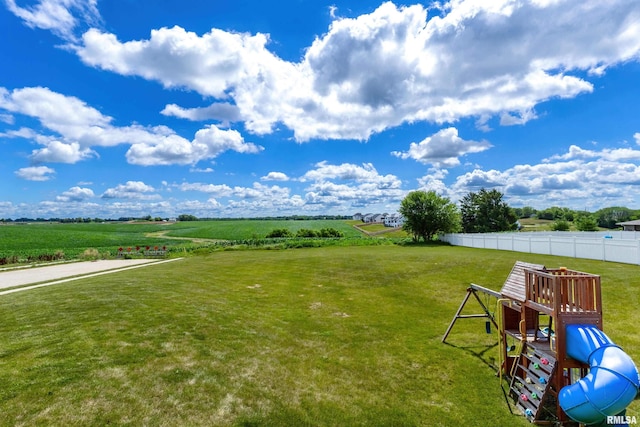 5541 Pigeon Creek Rd, Bettendorf, IA 52722 - view of yard featuring a view of rural / pastoral area, agricultural area, and a playground