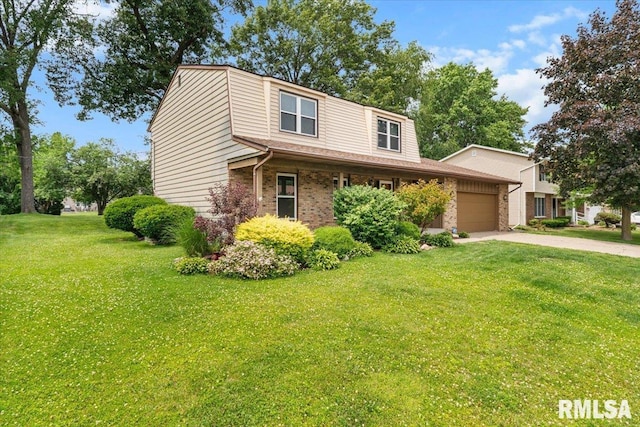 3611 75th St, Moline, IL 61265 - view of front of house featuring a garage, driveway, brick siding, and a front yard