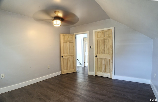828 10th Ave, Fulton, IL 61252 - additional living space with ceiling fan, dark wood-style floors, and vaulted ceiling