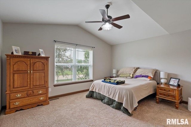 6234 Mississippi Ave, Davenport, IA 52807 - bedroom featuring light colored carpet, lofted ceiling, and a ceiling fan