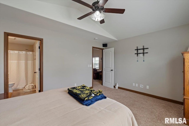 6234 Mississippi Ave, Davenport, IA 52807 - carpeted bedroom featuring lofted ceiling, ensuite bath, and ceiling fan