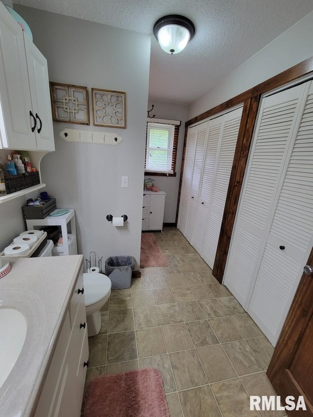 313 Double C Farm Ln, Dongola, IL 62964 - bathroom with a closet, vanity, and a textured ceiling