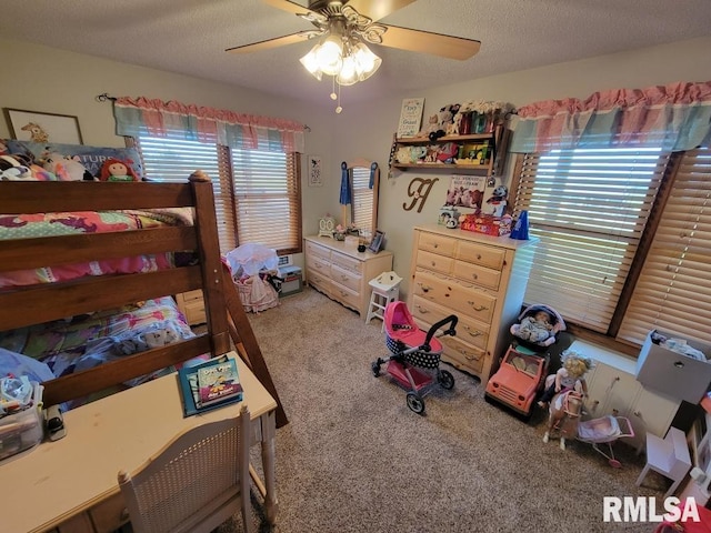 313 Double C Farm Ln, Dongola, IL 62964 - carpeted bedroom with ceiling fan and a textured ceiling