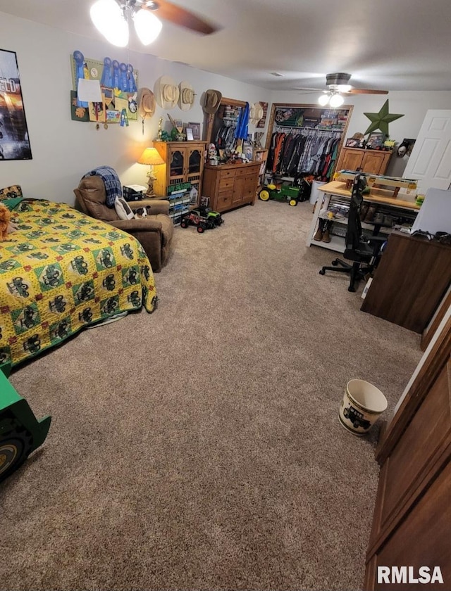 313 Double C Farm Ln, Dongola, IL 62964 - bedroom with carpet floors and a ceiling fan