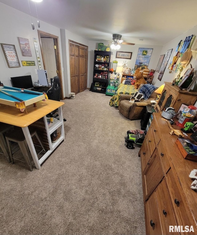 313 Double C Farm Ln, Dongola, IL 62964 - carpeted office space with ceiling fan and billiards