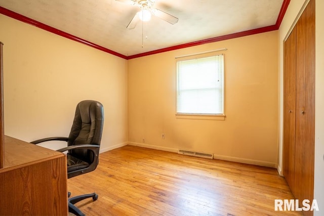 705 S Hadfield St, Marion, IL 62959 - unfurnished office featuring hardwood / wood-style flooring, ceiling fan, and crown molding