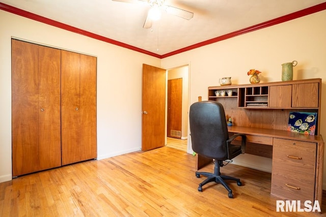 705 S Hadfield St, Marion, IL 62959 - office space with light wood-style flooring, ceiling fan, and ornamental molding