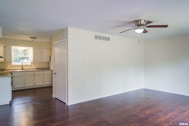 107 N 1st St, West Point, IL 62380 - spare room featuring dark wood-style flooring, ceiling fan, and a textured ceiling