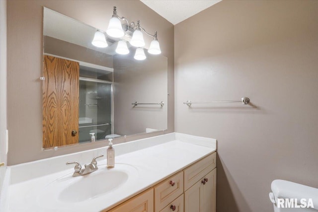 4725 Kynnelworth Dr Unit 8, Bettendorf, IA 52722 - full bathroom featuring vanity and a shower with door