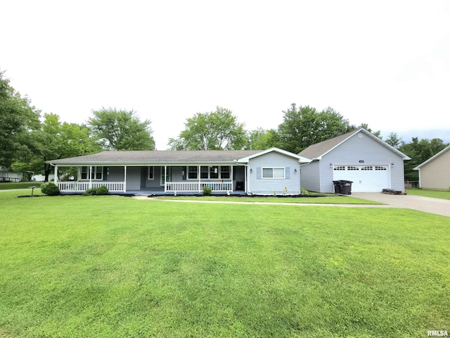 1401 Glopen Rd, Carbondale, IL 62901 - ranch-style house with a porch, a garage, a front yard, and concrete driveway