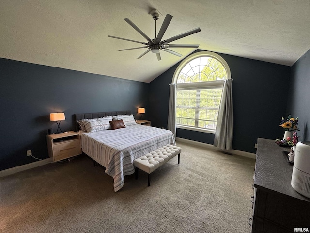 10509 N Butterfly Dr, Dunlap, IL 61525 - bedroom with vaulted ceiling, carpet flooring, a textured ceiling, and a ceiling fan