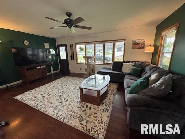 1316 2nd St, Camanche, IA 52730 - living room with wood finished floors and a ceiling fan
