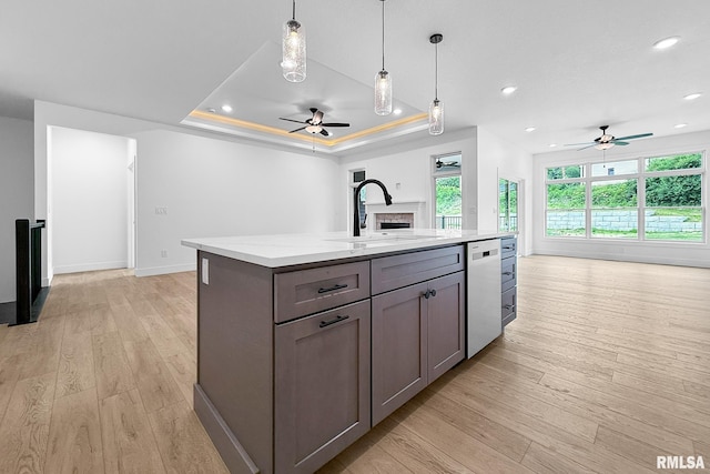 1354 Heights Ct, Bettendorf, IA 52722 - kitchen with ceiling fan, open floor plan, gray cabinets, and recessed lighting