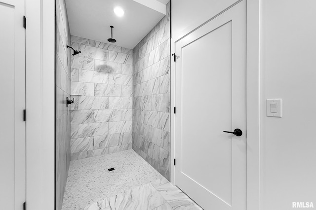 1354 Heights Ct, Bettendorf, IA 52722 - full bath featuring a tile shower, marble finish flooring, and recessed lighting