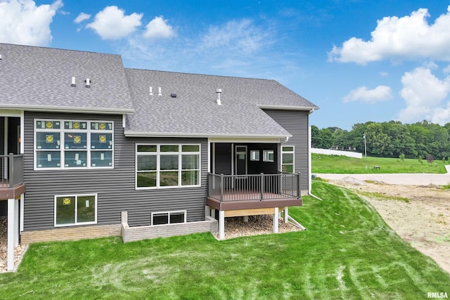 1354 Heights Ct, Bettendorf, IA 52722 - rear view of property with a yard, a shingled roof, and a wooden deck