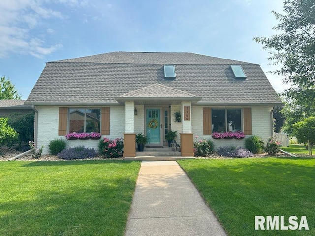 1144 Brookview Dr, De Witt, IA 52742 - view of front of property featuring a shingled roof, a front yard, and brick siding