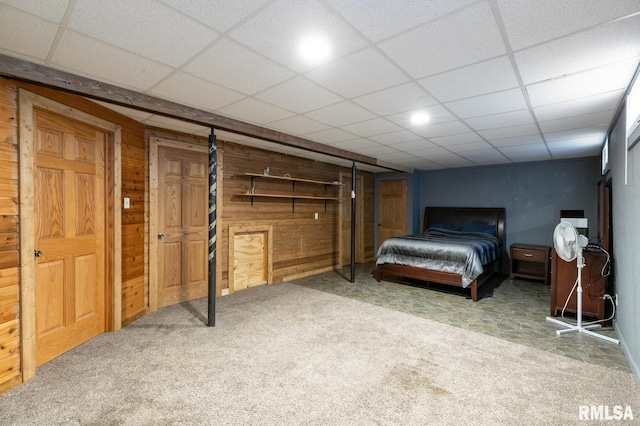 1445 Lawrence Ave, Camanche, IA 52730 - bedroom featuring carpet and wooden walls