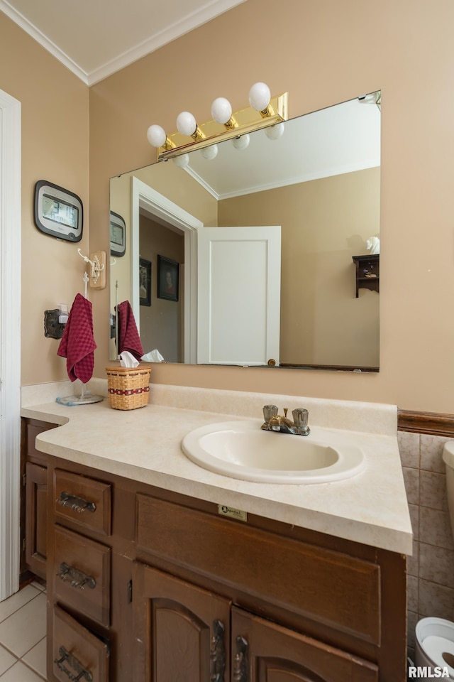 13524 US Route 67, Milan, IL 61264 - half bathroom with vanity, crown molding, and tile patterned flooring
