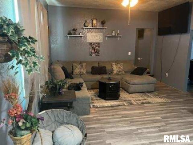 701 3rd St, Seaton, IL 61476 - living area with wood finished floors and a ceiling fan