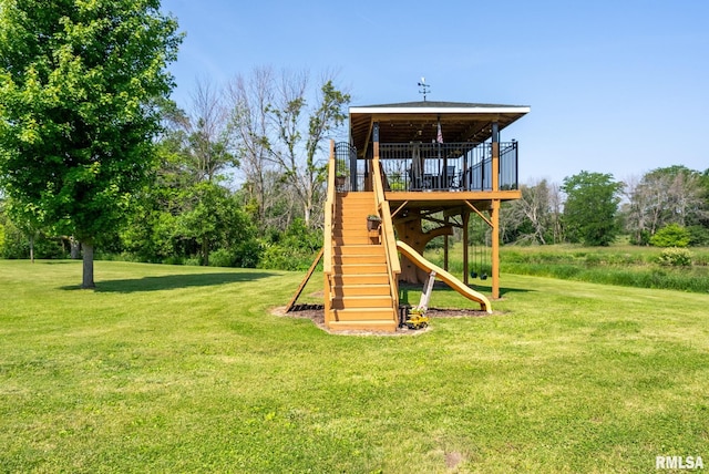 3473 270th St, De Witt, IA 52742 - view of playground with a yard and view of wooded area