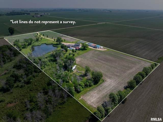 3473 270th St, De Witt, IA 52742 - aerial view of sparsely populated area with property boundaries highlighted and a nearby body of water