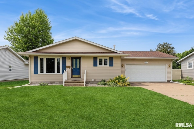 1031 15th Pl, Camanche, IA 52730 - ranch-style home with an attached garage, driveway, and a front yard