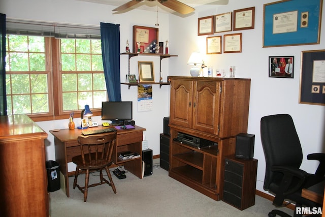 4145 Aspen Hills Dr, Bettendorf, IA 52722 - home office featuring ceiling fan and light carpet