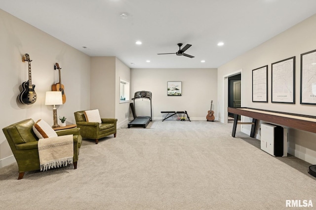 6925 Grover Sta, Bettendorf, IA 52722 - sitting room featuring carpet, ceiling fan, and recessed lighting