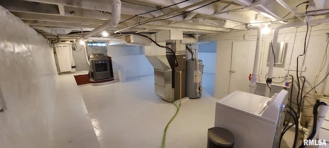 304 2nd St, Matherville, IL 61263 - unfinished basement featuring gas water heater and heating unit