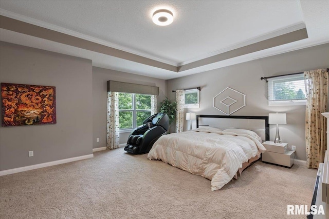 5985 Eagle Ridge Rd, Bettendorf, IA 52722 - bedroom with crown molding, a raised ceiling, and light carpet
