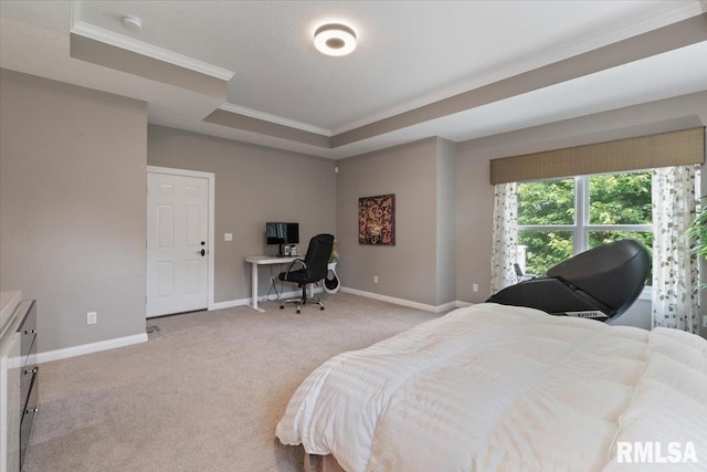 5985 Eagle Ridge Rd, Bettendorf, IA 52722 - bedroom with crown molding, carpet, a raised ceiling, and an office area