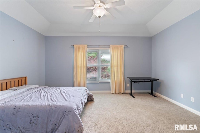 5985 Eagle Ridge Rd, Bettendorf, IA 52722 - bedroom with light carpet, ceiling fan, and lofted ceiling