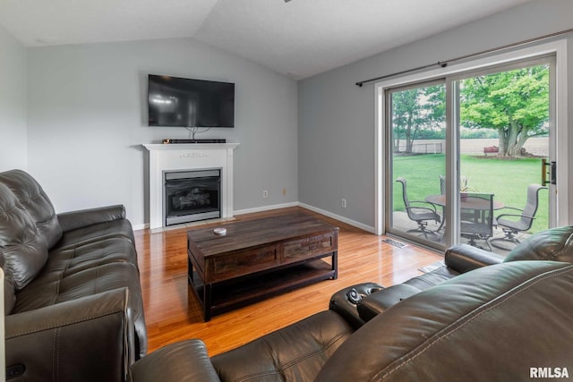1514 E Willow Dr, Marion, IL 62959 - living area featuring wood finished floors, vaulted ceiling, and a glass covered fireplace