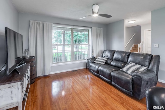 1514 E Willow Dr, Marion, IL 62959 - living room with wood finished floors, ceiling fan, and stairs