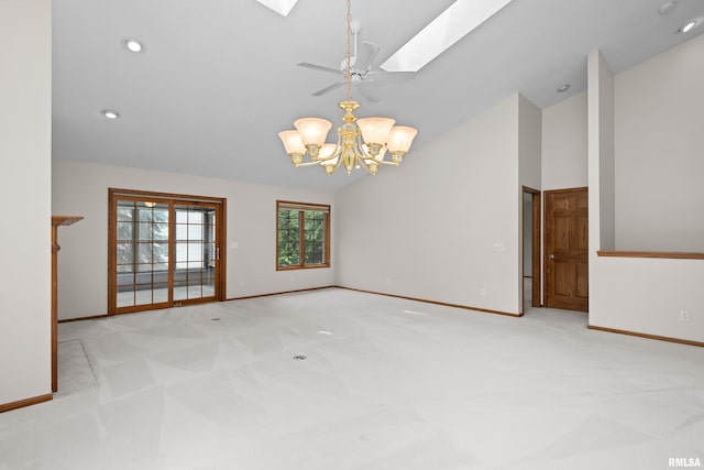 10 Briarwood Ln Unit 10, Rock Island, IL 61201 - spare room with a skylight, a chandelier, carpet flooring, high vaulted ceiling, and recessed lighting