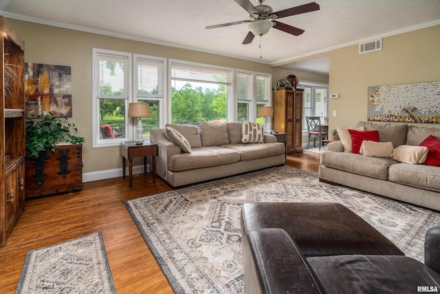 1278 Nicklaus Ln, Marion, IL 62959 - living room featuring ornamental molding, ceiling fan, and wood finished floors