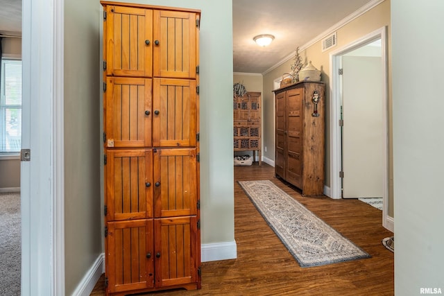1278 Nicklaus Ln, Marion, IL 62959 - corridor with crown molding and dark wood-type flooring