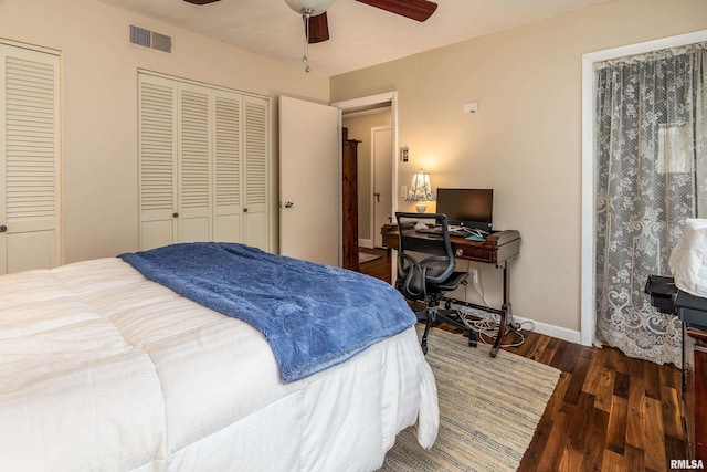 1278 Nicklaus Ln, Marion, IL 62959 - bedroom with wood finished floors, a desk, multiple closets, and ceiling fan