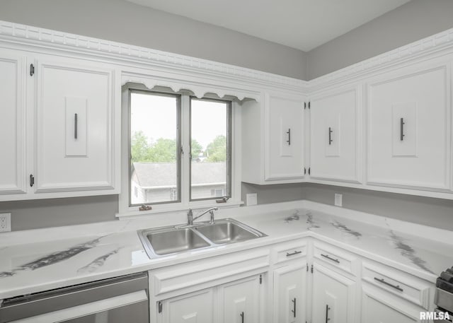 3503 36th St, Moline, IL 61265 - kitchen featuring dishwasher, white cabinetry, and light countertops