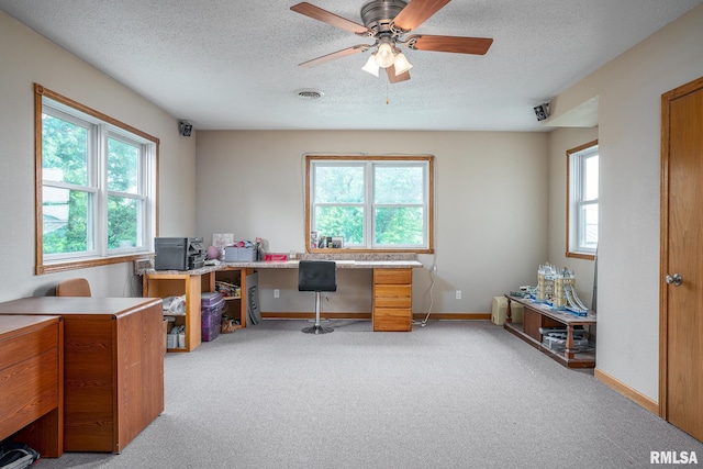4460 160th St, Clinton, IA 52732 - office area with light carpet, a textured ceiling, and ceiling fan