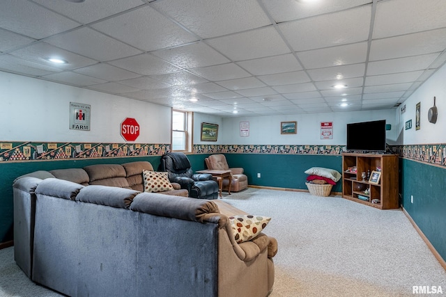 4460 160th St, Clinton, IA 52732 - living room featuring carpet, a paneled ceiling, and recessed lighting