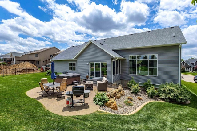 6250 Whispering Hill Ct, Bettendorf, IA 52722 - rear view of property with a hot tub, a patio, and a shingled roof