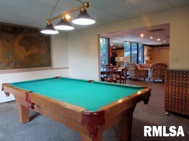 1800 7th St Unit 7A, East Moline, IL 61244 - rec room featuring billiards, carpet flooring, and a paneled ceiling