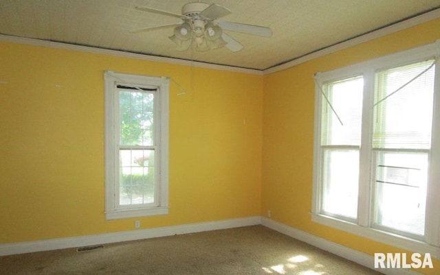 504 N College Ave, Aledo, IL 61231 - unfurnished room featuring a ceiling fan, plenty of natural light, carpet, and crown molding