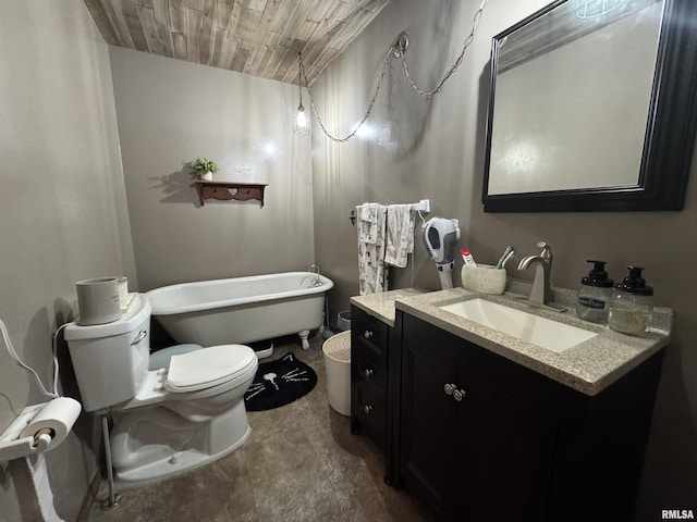 5560 Hidden Acres Ln, Carterville, IL 62918 - bathroom with a freestanding bath, vanity, wooden ceiling, and concrete floors