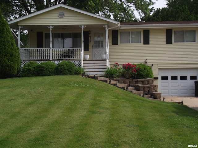 619 E 6th St, Tipton, IA 52772 - ranch-style home with a garage, a front yard, a porch, and driveway