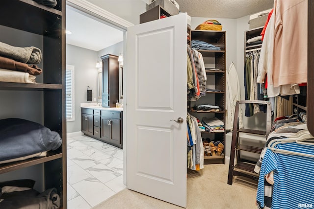 3563 Cobblestone Dr, Bettendorf, IA 52722 - walk in closet with light marble finish floors and a sink