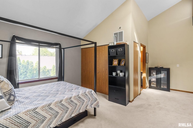 493 44th Avenue Ct, East Moline, IL 61244 - bedroom with carpet floors and high vaulted ceiling